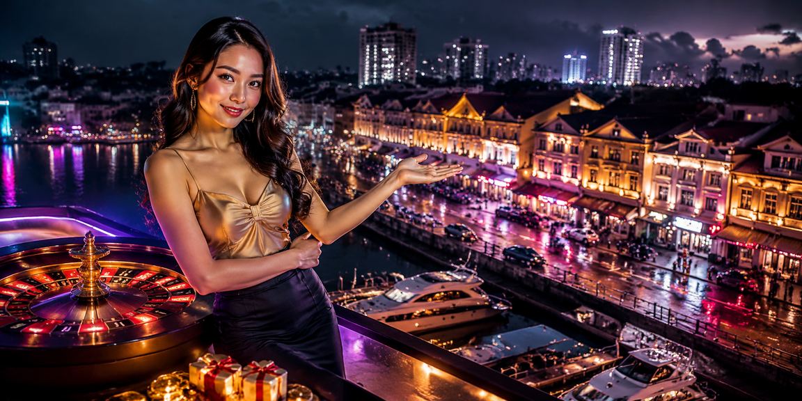 Meja permainan roulette di Ipoh dengan pencahayaan neon gaya moden